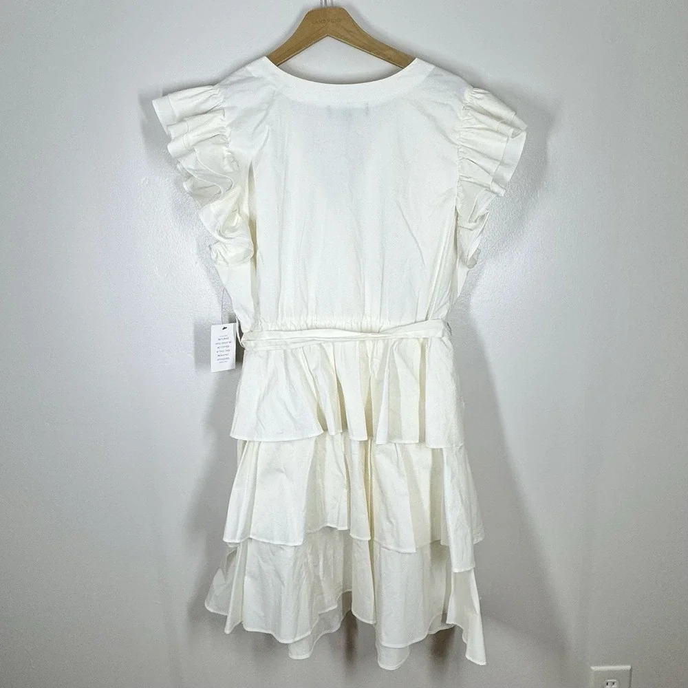 ELOQUII Ivory Tiered Ruffle Mini Wrap Dress‎ Size 20 Bridal Feminine Flattering